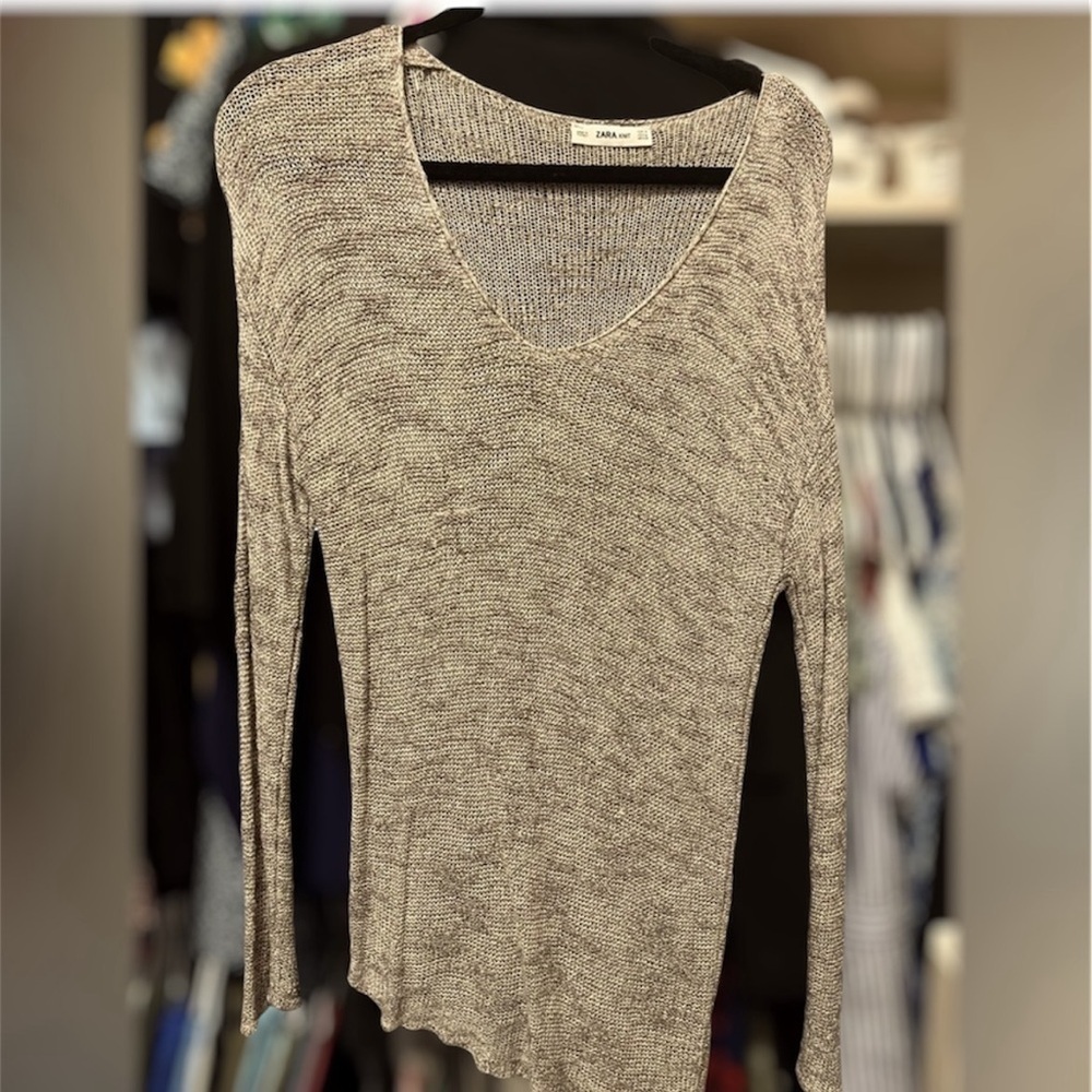 Zara Knit Asymmetrical Gray Skinny Long Sleeve Sweater